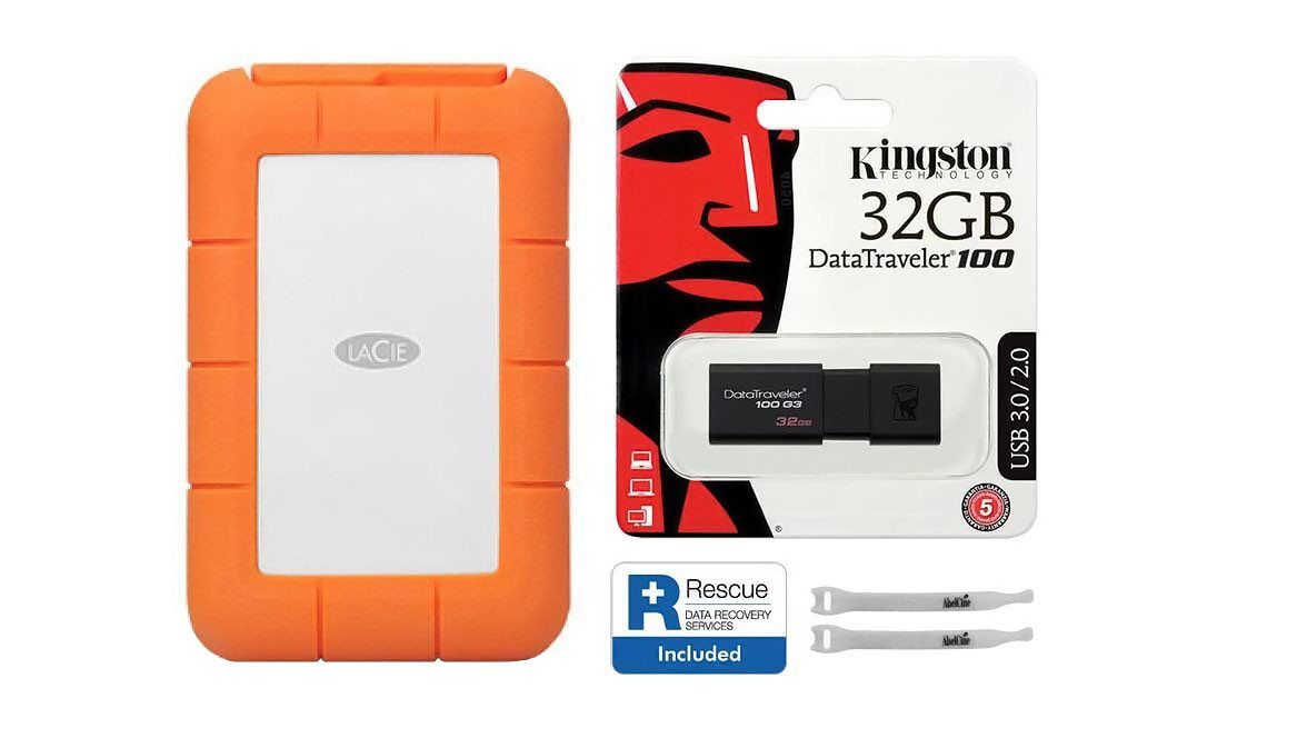 LaCie Rugged USB with Rescue 4TB with Kingston 32GB Flash and AbelCine Cable Tie | Media / Storage | Data Management / Storage | Buy | AbelCine